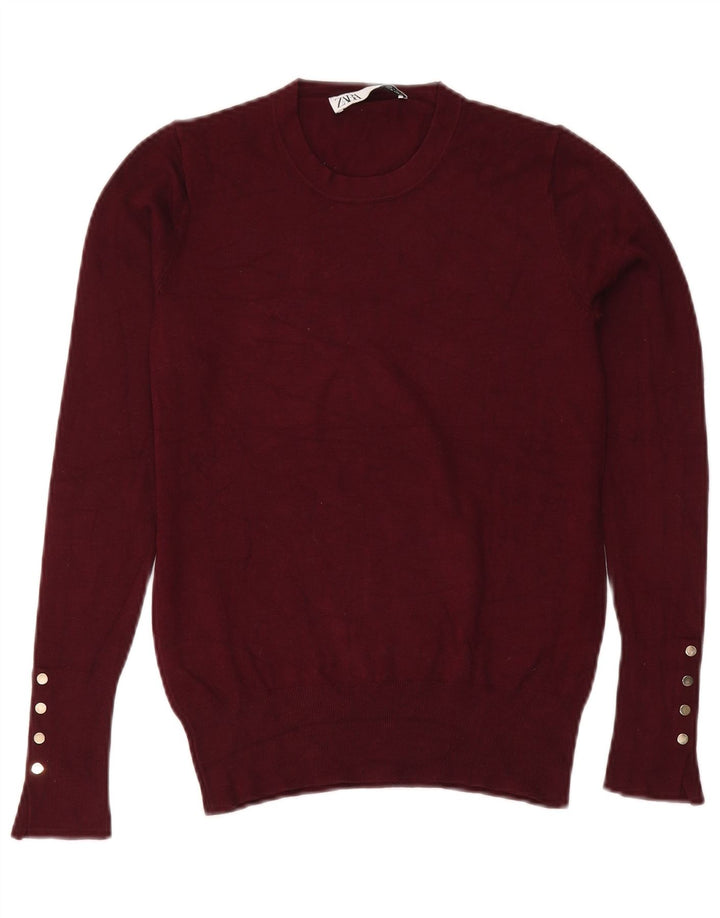Zara - Jersey de cuello redondo para mujer, talla 40, talla M, color burdeos