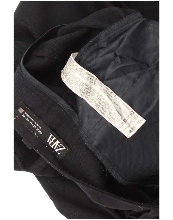 Zara Mujer Pantalón Recto Cropped Mediano W28 L25 Azul Marino Poliéster