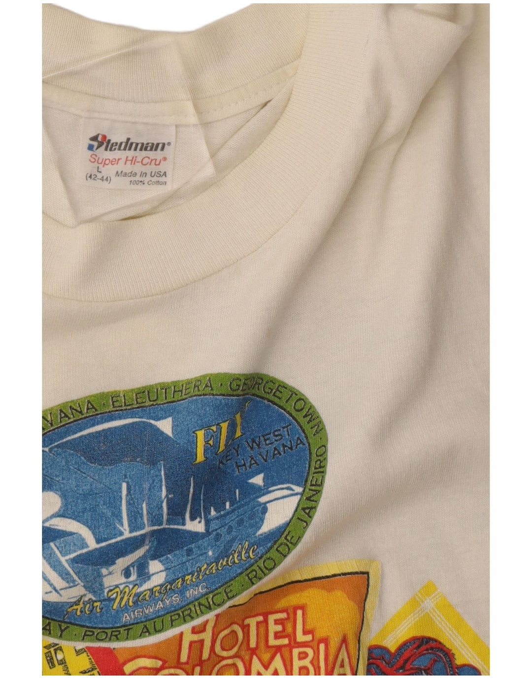 Vintage hombres Jimmy Buffet camiseta gráfica Top grande algodón blanco