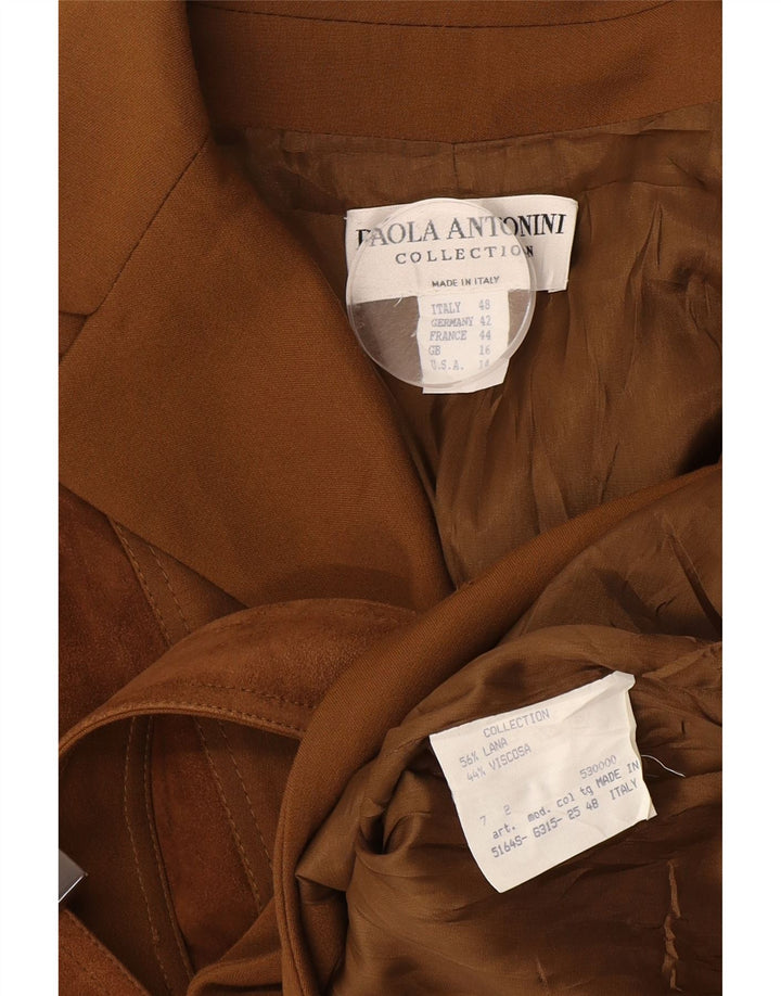Paola Antonini Chaqueta Blazer para Mujer UK 46 Grande Lana Marrón