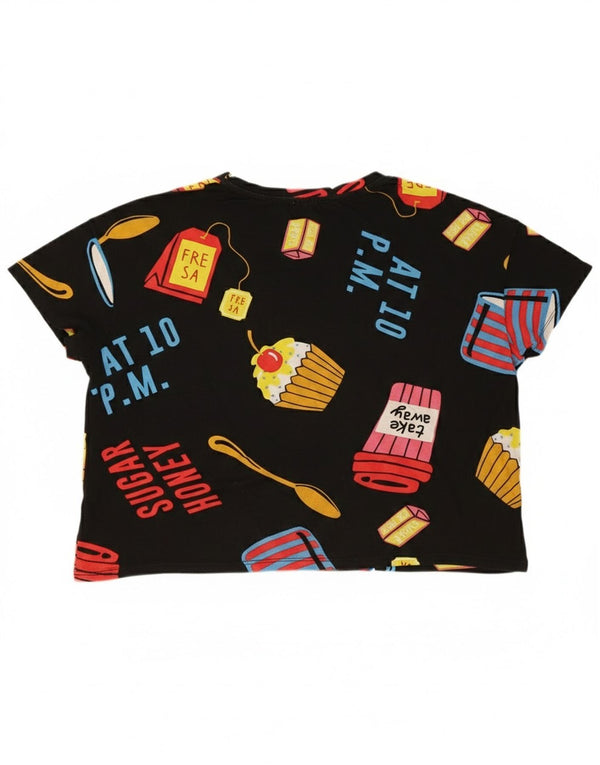 Zara Camiseta Corta con Estampado Extragrande para Mujer UK 40 Mediano Negro