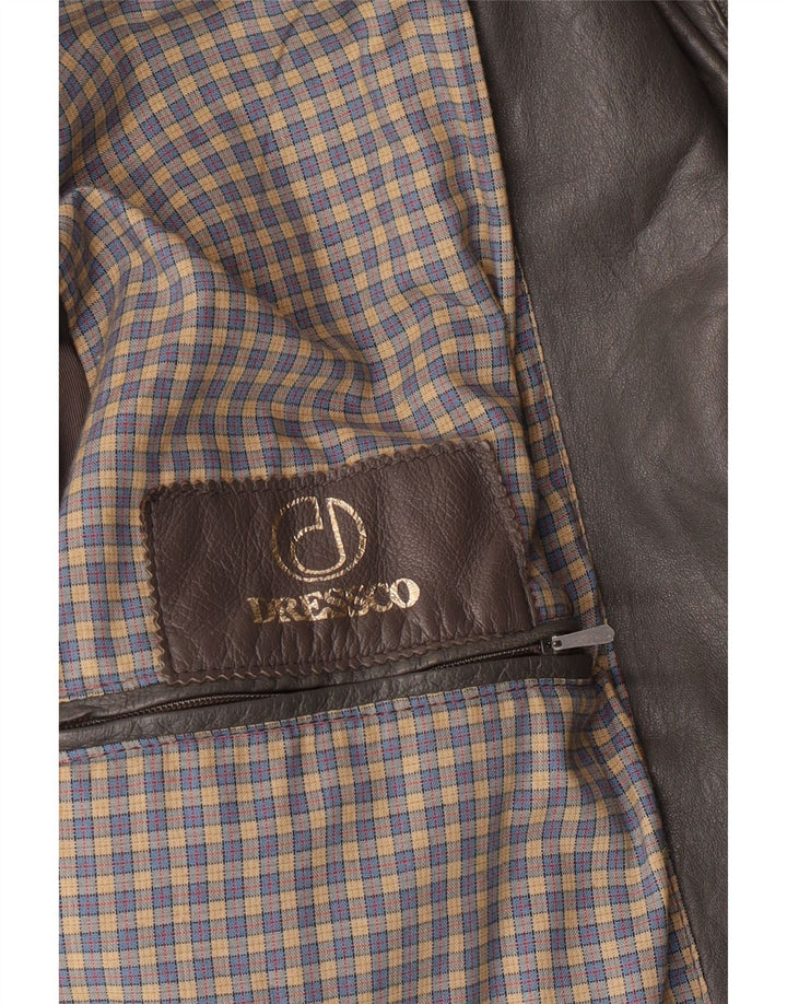DRESSCO Abrigo de cuero para hombre IT 54 2XL Cuero gris