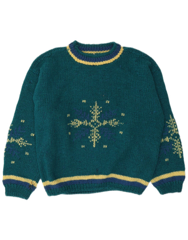 Vintage mujeres de gran tamaño barco cuello jumper suéter Reino Unido 18 XL Green Fair Isle