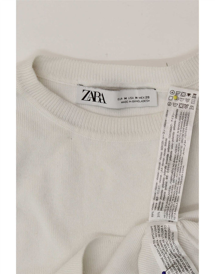 Zara Top corto sin mangas para mujer UK 42 Viscosa blanca mediana