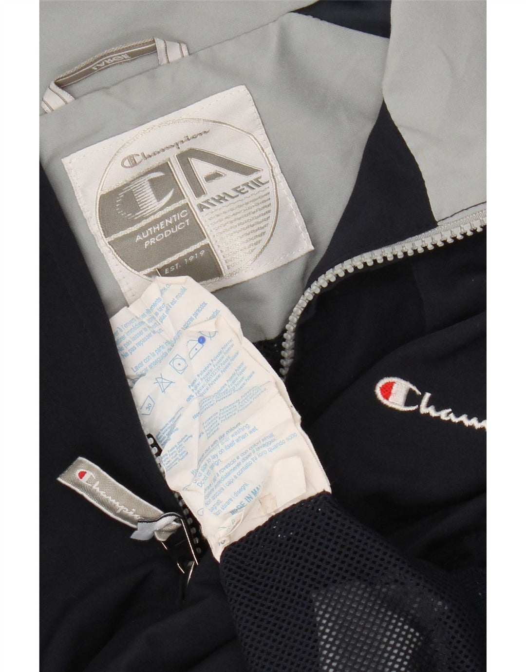 Champion Chaqueta de chándal para hombre, talla grande, poliéster con bloques de color azul marino