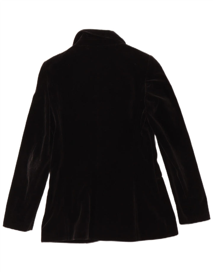 Vintage mujer 5 botones terciopelo Blazer chaqueta IT 42 algodón negro medio
