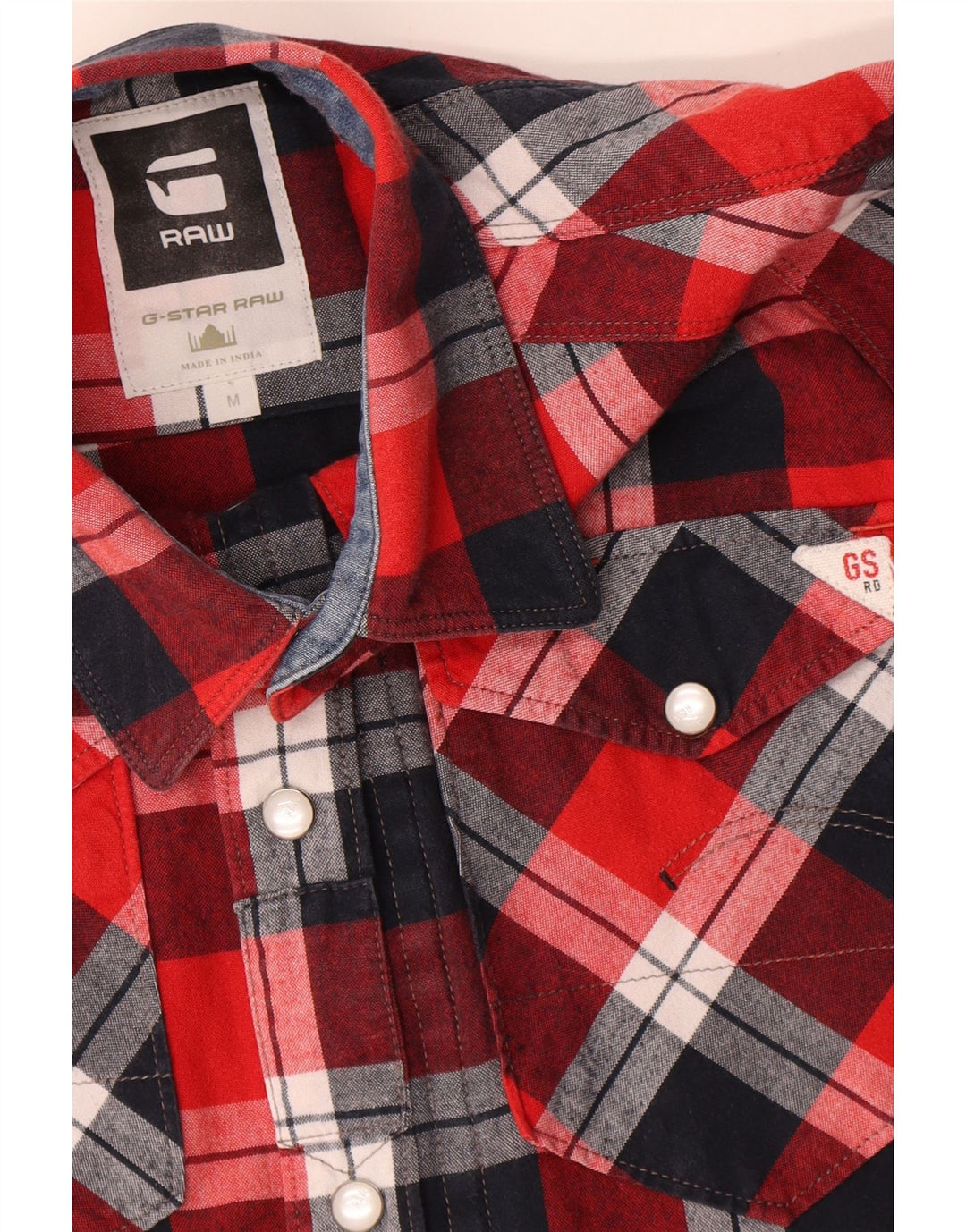 G-STAR Hombre Camisa de franela de algodón a cuadros rojos medianos