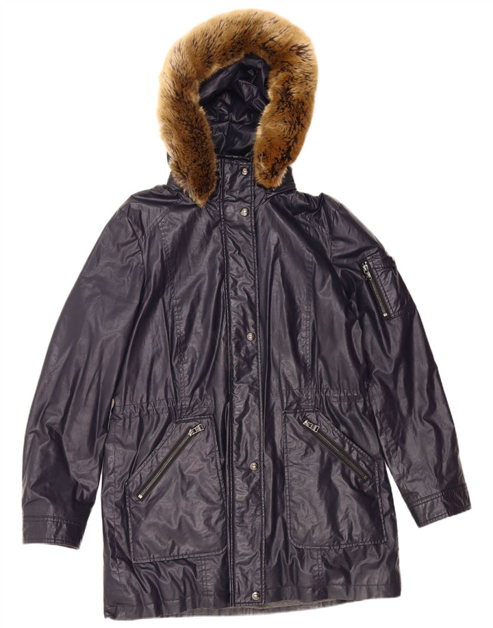 CALVIN KLEIN Parka con capucha para mujer UK 46 Grande Poliéster azul marino