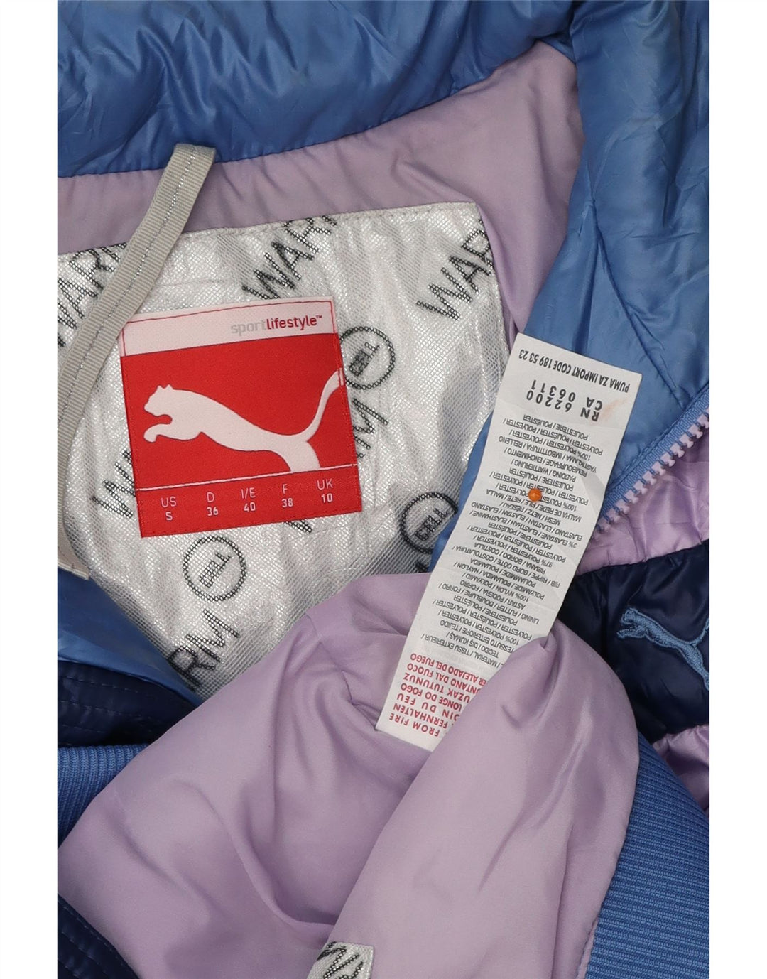 PUMA Chaqueta acolchada para mujer UK 10 Small Azul Colorblock Poliéster