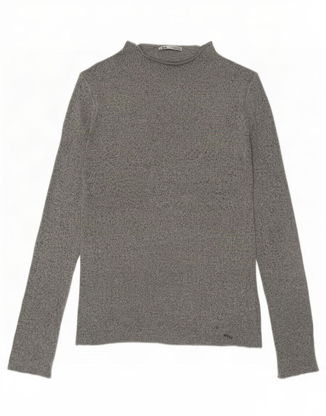Zara Mujer Top Manga Larga UK 44 Viscosa Moteada Gris Medio