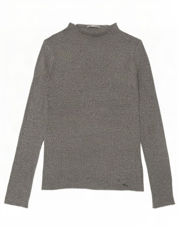 Zara Mujer Top Manga Larga UK 44 Viscosa Moteada Gris Medio