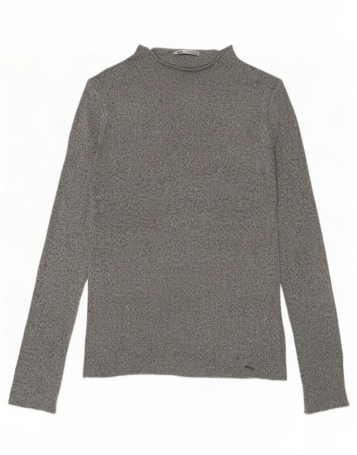 Zara Mujer Top Manga Larga UK 44 Viscosa Moteada Gris Medio