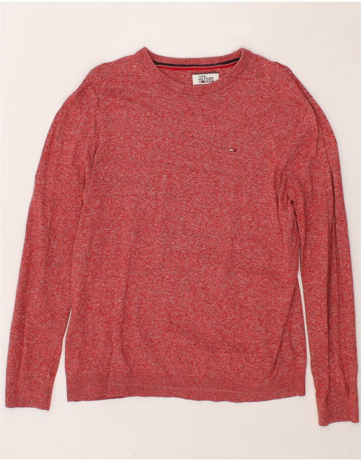 TOMMY HILFIGER Mens Boat Neck Jumper Sweater Medium Red Vintage Tommy Hilfiger and Second-Hand Tommy Hilfiger from Messina Hembry 