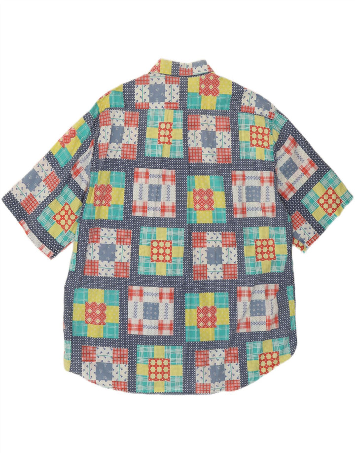 VINTAGE Camisa de manga corta para hombre XL Algodón patchwork multicolor