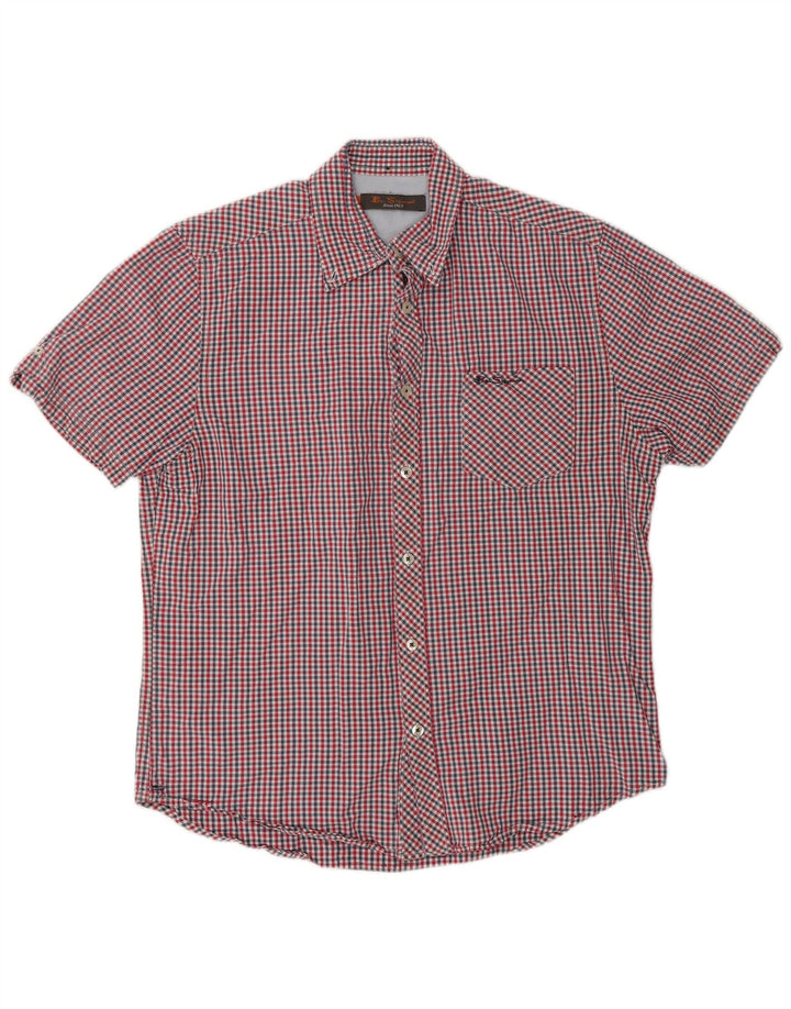 Ben Sherman Camisa de manga corta para hombre de algodón a cuadros rojo mediano