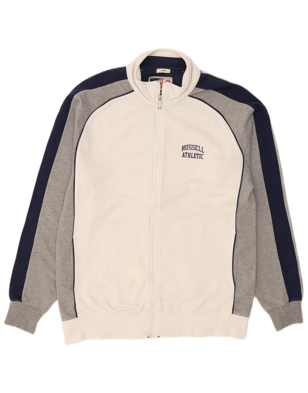RUSSELL ATHLETIC Chaqueta de chándal para hombre, talla grande, algodón blanco con bloques de color
