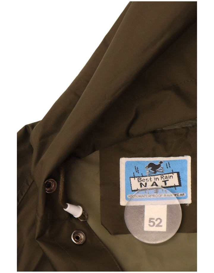 Chaqueta de lluvia con capucha vintage para hombre IT 52 XL Nylon caqui