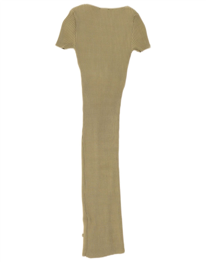 Zara Mujer Maxi Vestido UK 8 Pequeño Algodón Caqui