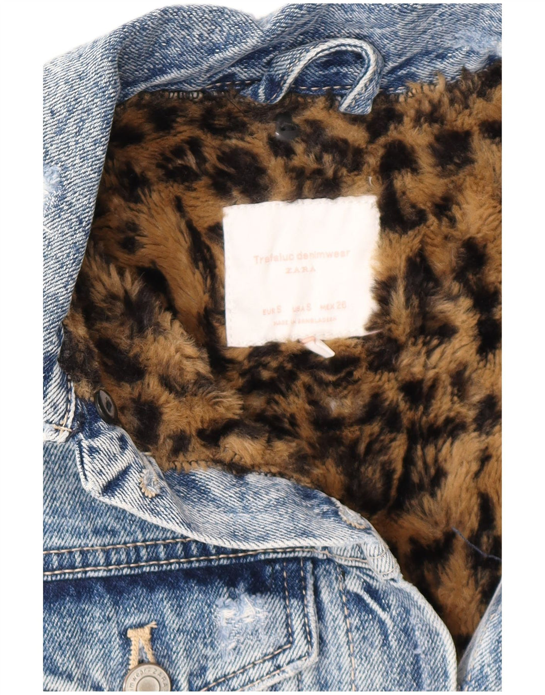 Zara Mujer Abrigo De Mezclilla Sherpa Desgastado De Gran Tamaño UK 40 Small Azul