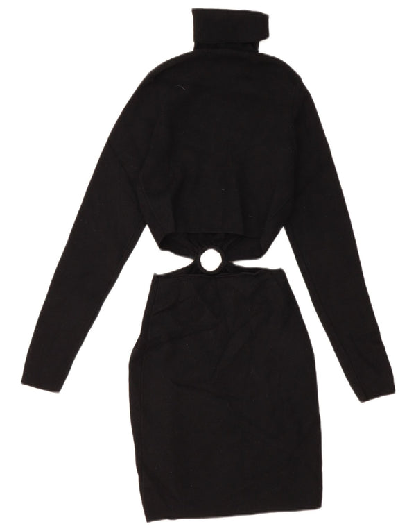 Zara Mujer Vestido Jersey Recortado UK 8 Small Negro