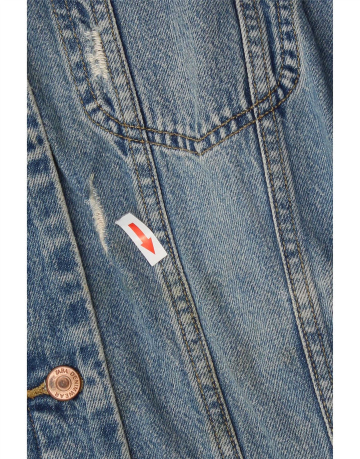 Zara Chaqueta Vaquera Extragrande Desgastada para Mujer UK 10 Small Algodón Azul