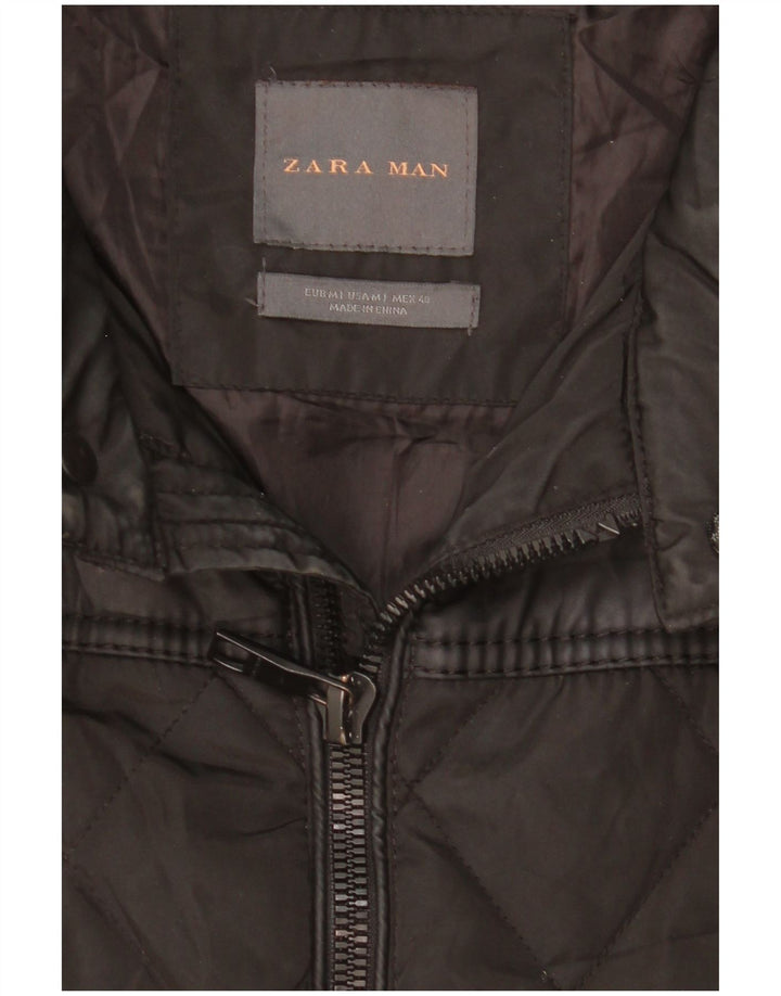 ZARA Hombre Chaqueta Acolchada Con Capucha UK 38 Medium Negro