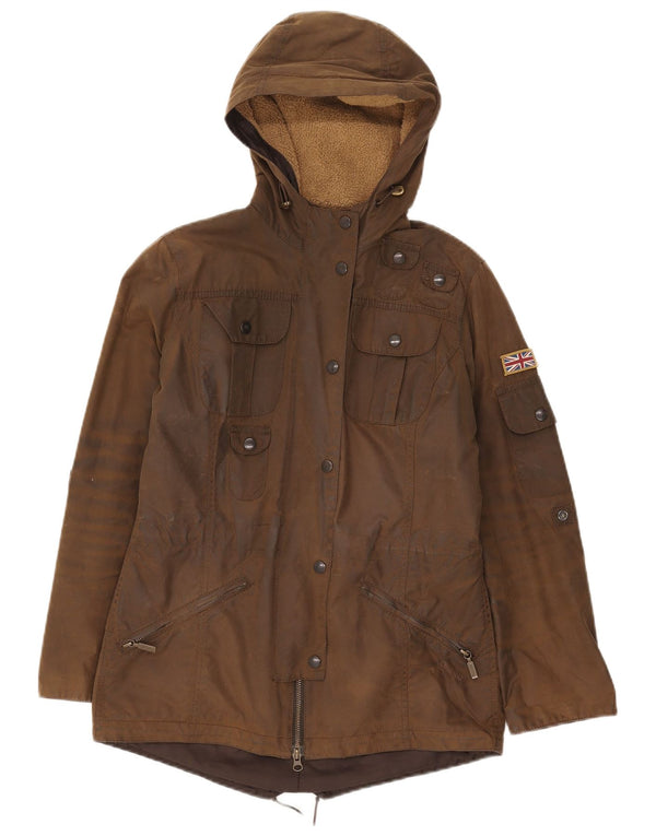 Barbour Parka de algodón encerado con capucha para mujer, talla 8, color caqui