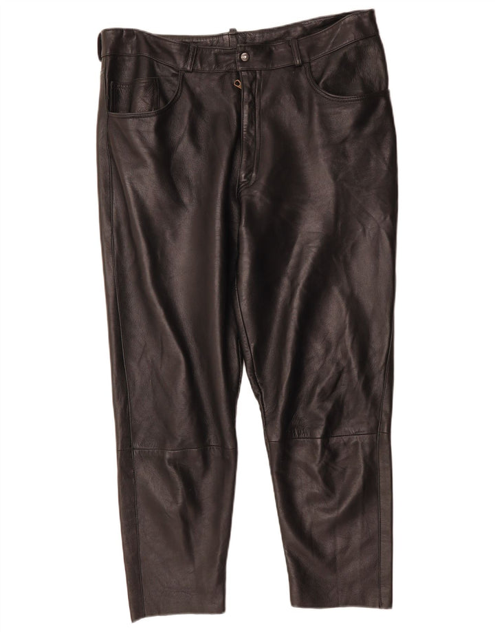 VINTAGE Pantalones recortados de cuero rectos para hombre IT 48 Medio W34 L25 Negro