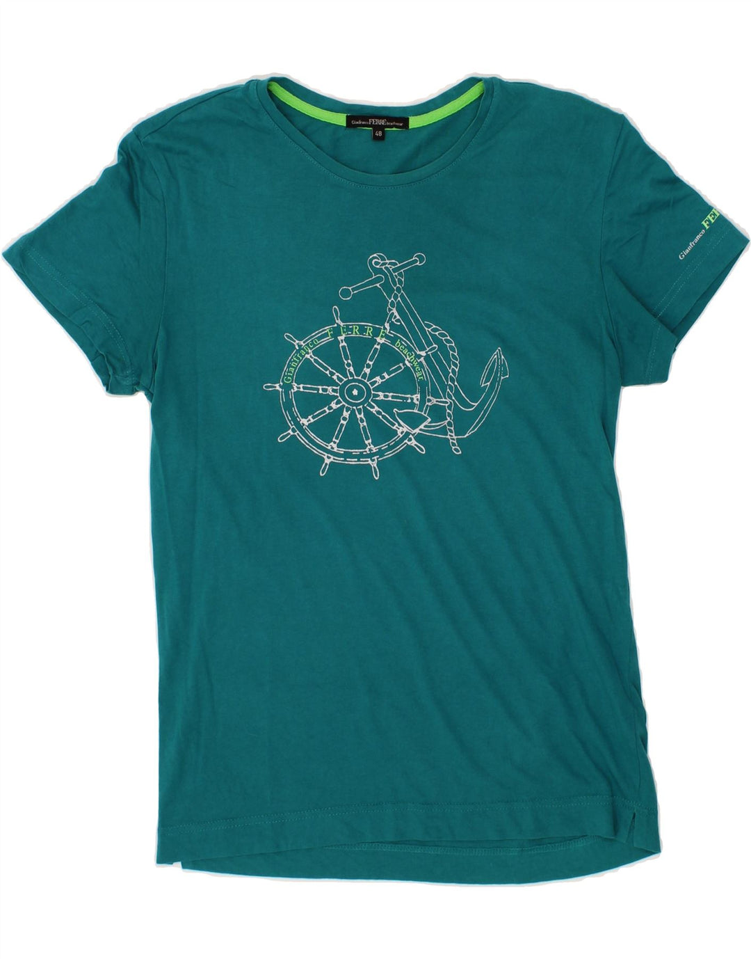 GIANFRANCO FERRE Mens Graphic T-Shirt Top IT 48 Medium Green Cotton Vintage Gianfranco Ferre and Second-Hand Gianfranco Ferre from Messina Hembry 