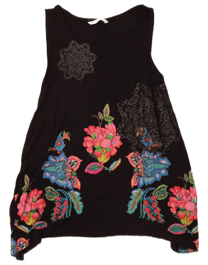 Desigual Top tipo túnica sin mangas para mujer UK 40 Grande Negro Floral