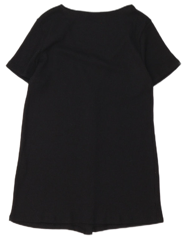 Zara Blusa Camisera De Manga Corta Para Mujer UK 40 Small Viscosa Negra