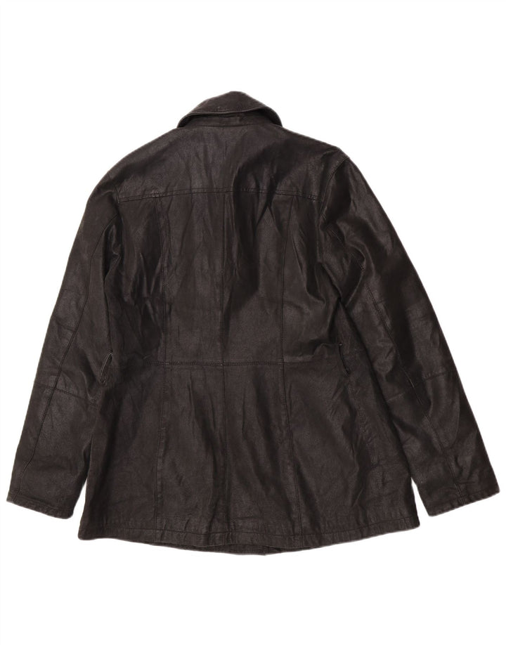 Chaqueta de cuero vintage para mujer IT 46 cuero negro grande