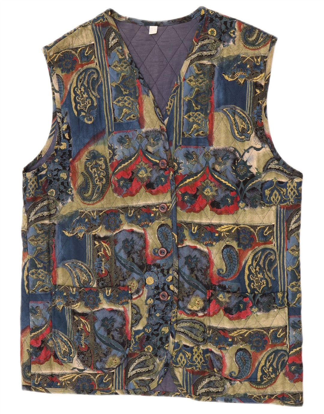 Vintage mujer acolchado Gilet EU 42 grande multicolor Paisley
