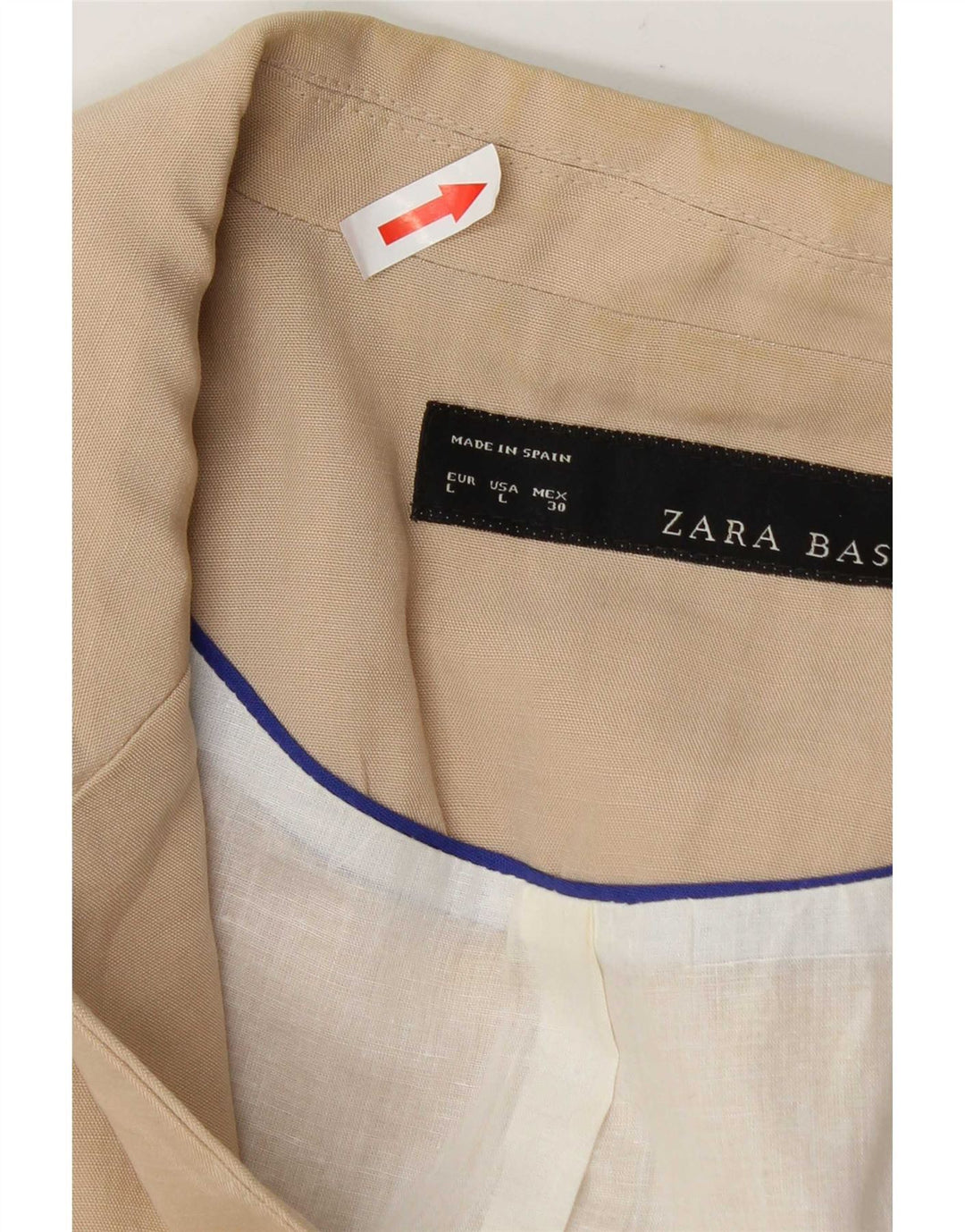 Zara Mujer Chaqueta Americana Abierta Manga 3/4 UK 40 Grande Algodón Beige