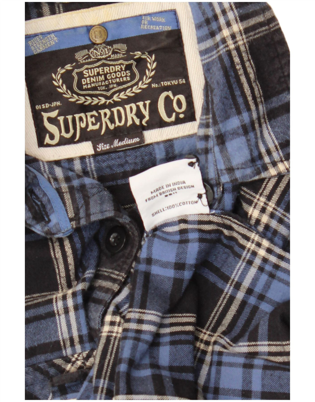 SUPERDRY Camisa de franela de manga 3/4 para mujer UK 44 Medium Navy Blue Check