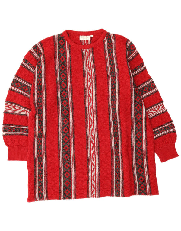Vintage mujer cuello redondo jersey suéter EU 46 XL lana geométrica roja