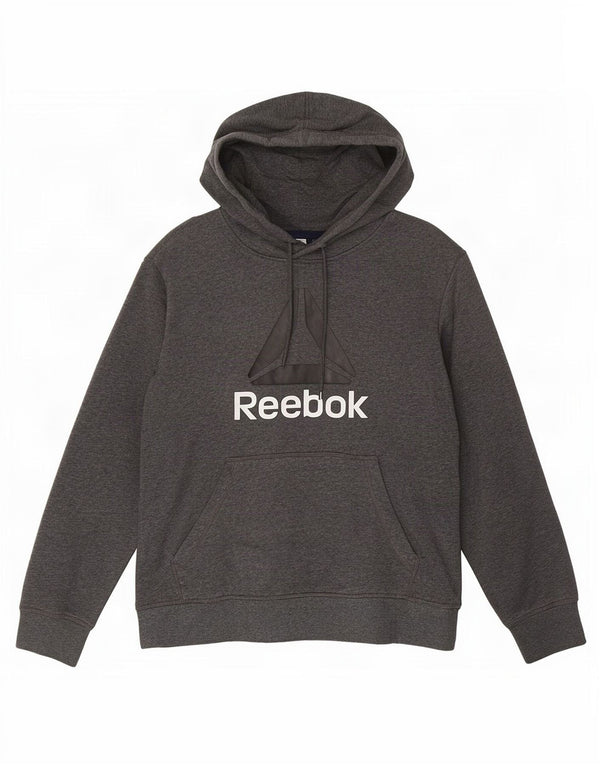 Reebok Sudadera con capucha gráfica para hombre, jersey pequeño de algodón moteado gris