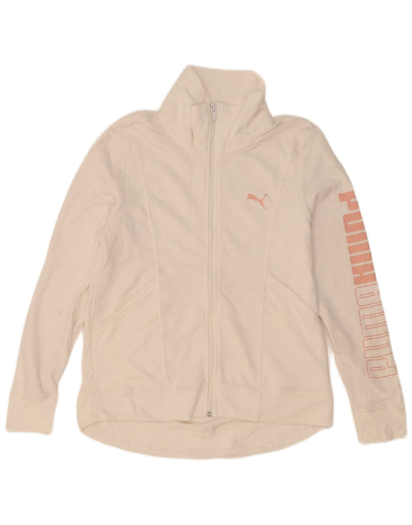 Puma Mujer Gráfico Chándal Top Chaqueta UK 14 Mediano Blanco