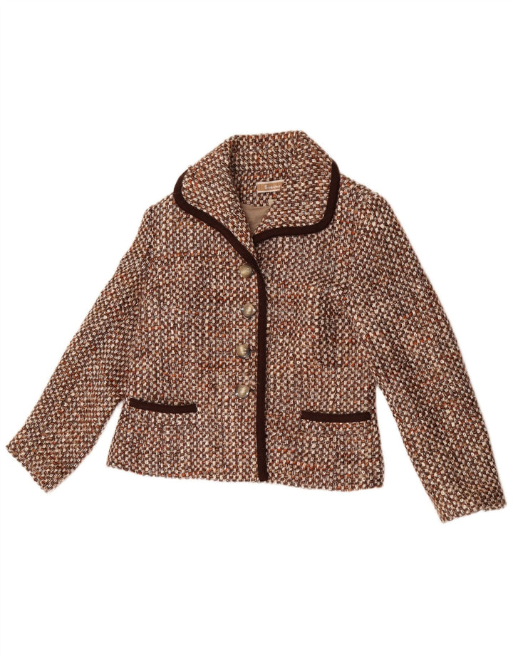 Vintage mujer 4 botones Blazer chaqueta EU 44 XL marrón lana moteada