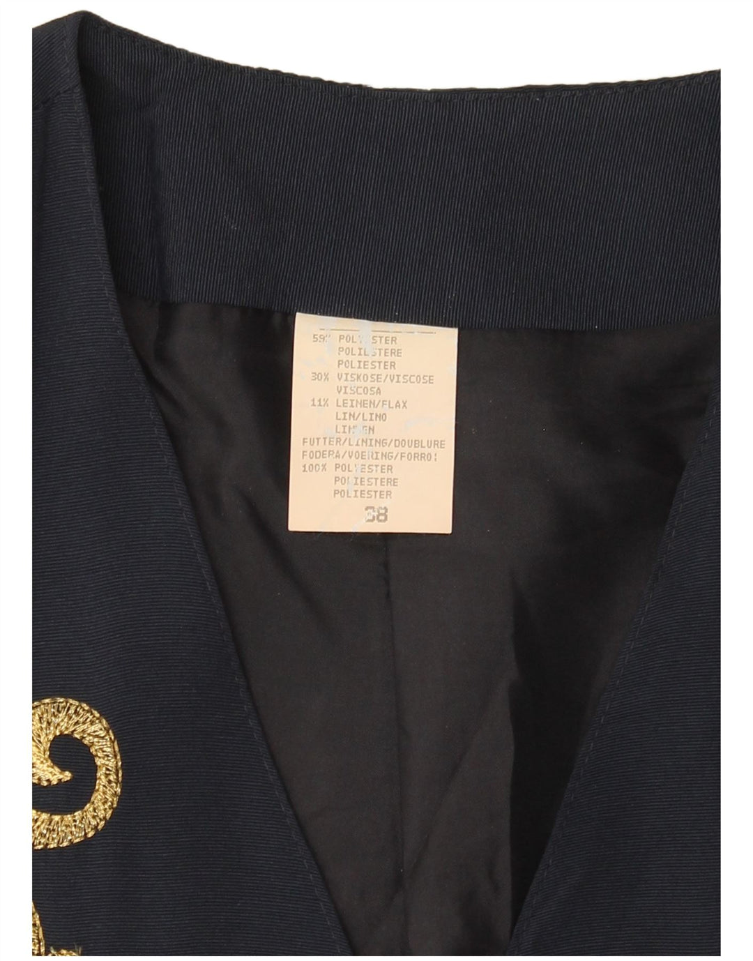 VINTAGE Mujer Manga Corta 3 Botones Blazer Chaqueta EU 38 Azul Marino Medio