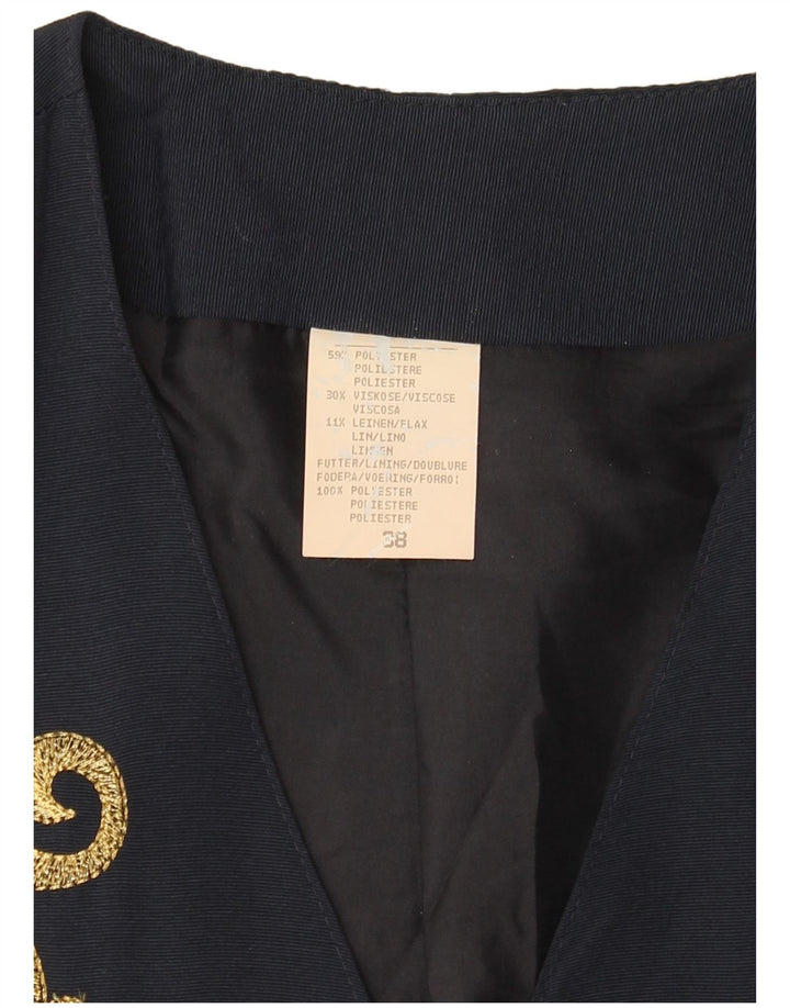 VINTAGE Mujer Manga Corta 3 Botones Blazer Chaqueta EU 38 Azul Marino Medio