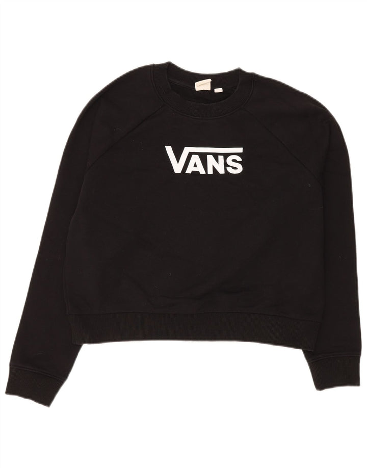 VANS Mujer Oversize Crop Graphic Sudadera Jumper UK 10 Small Negro