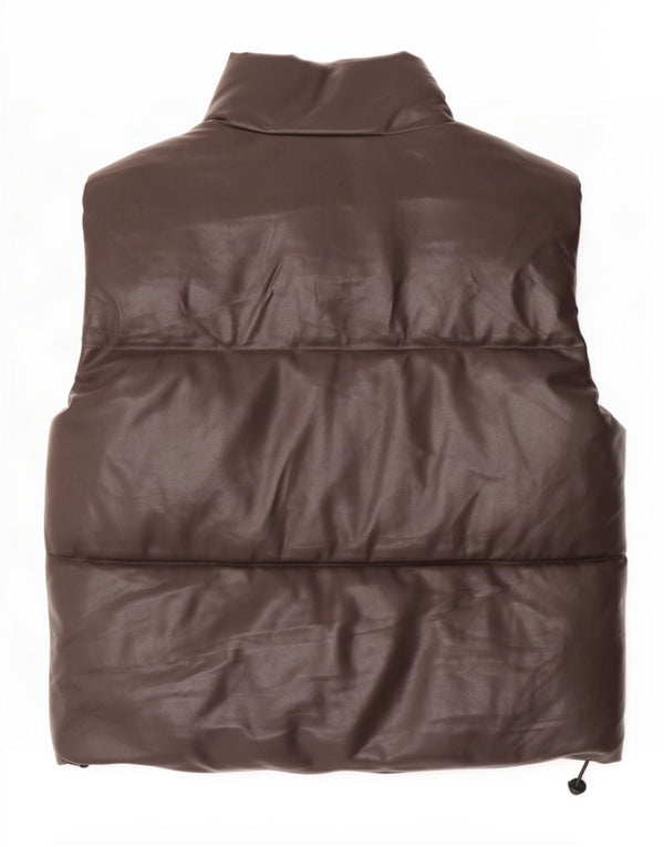 Zara Mujer Chaleco Acolchado De Piel Sintética Extragrande UK 10 Small Marrón Poliéster