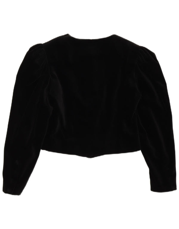 LAURA ASHLEY Chaqueta Bolero de Terciopelo de 6 Botones para Mujer UK 10 Small Black Cotton