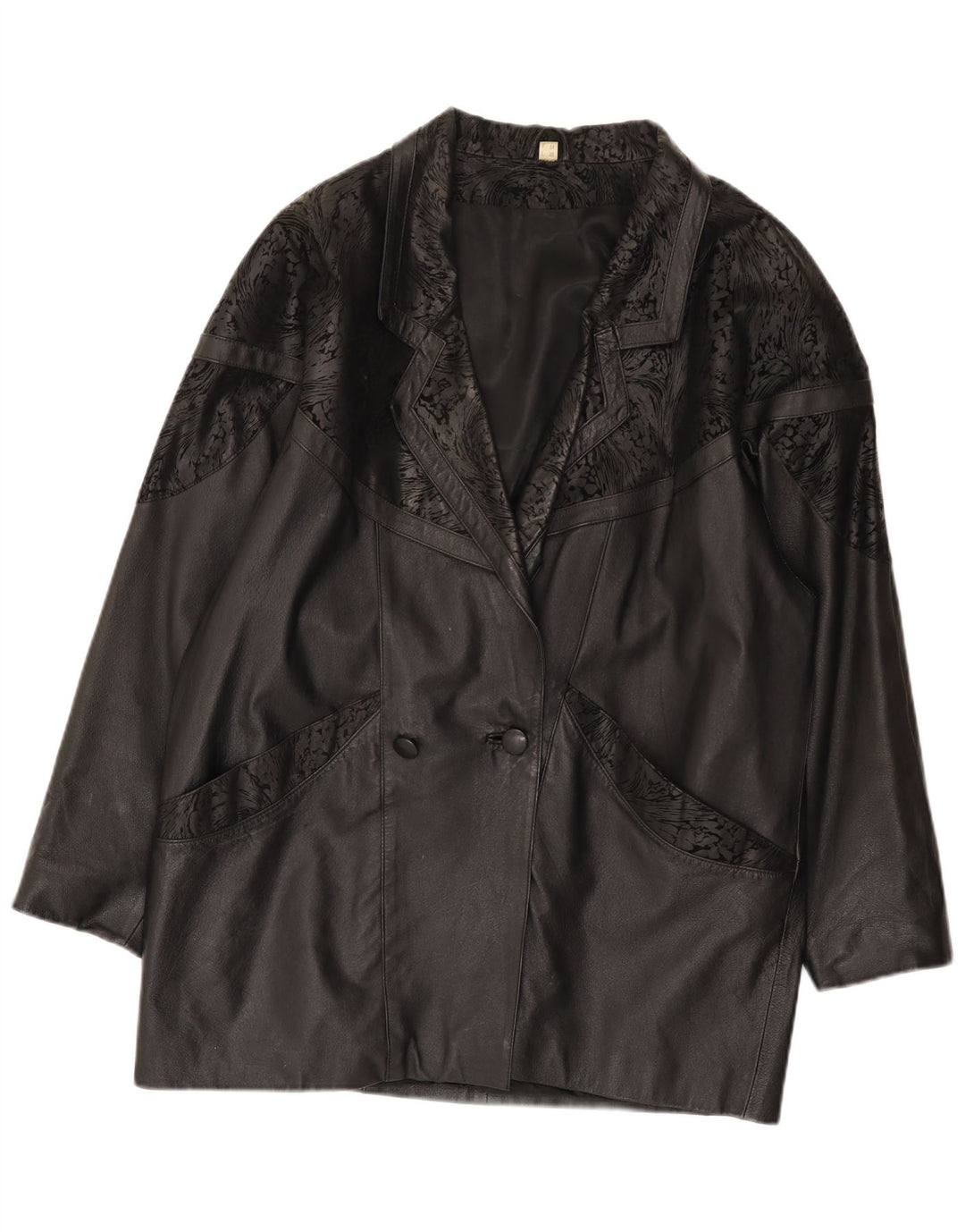 Vintage mujer chaqueta de cuero de gran tamaño IT 48 2XL cuero negro