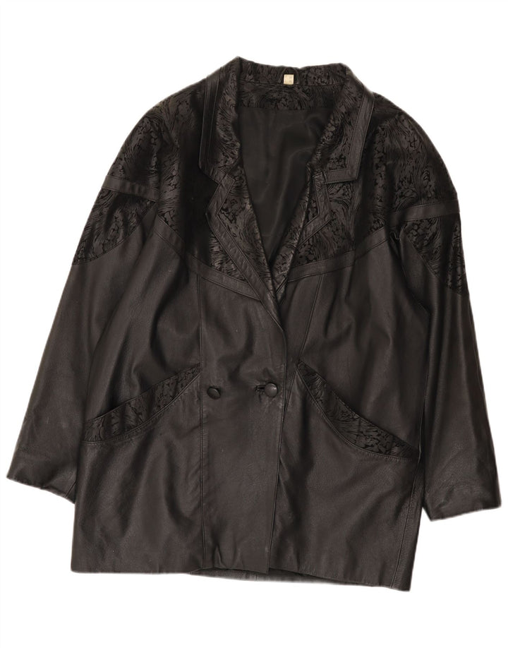 Vintage mujer chaqueta de cuero de gran tamaño IT 48 2XL cuero negro