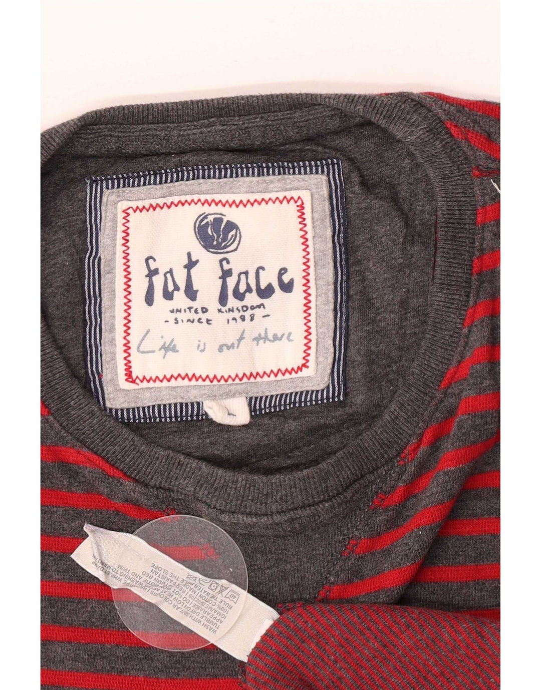Camiseta de hombre Fat Face de manga larga de algodón gris a rayas grandes