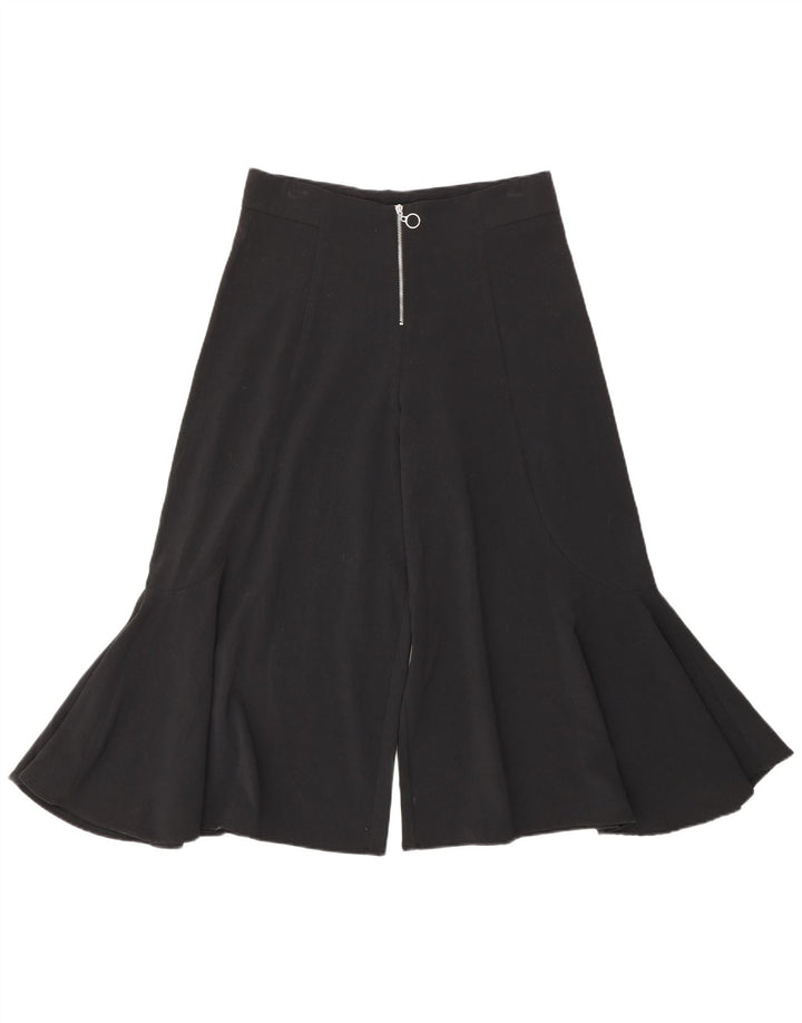 Zara Mujer Cullotes Capri Pantalones Pequeños W26 L19 Seda Negra