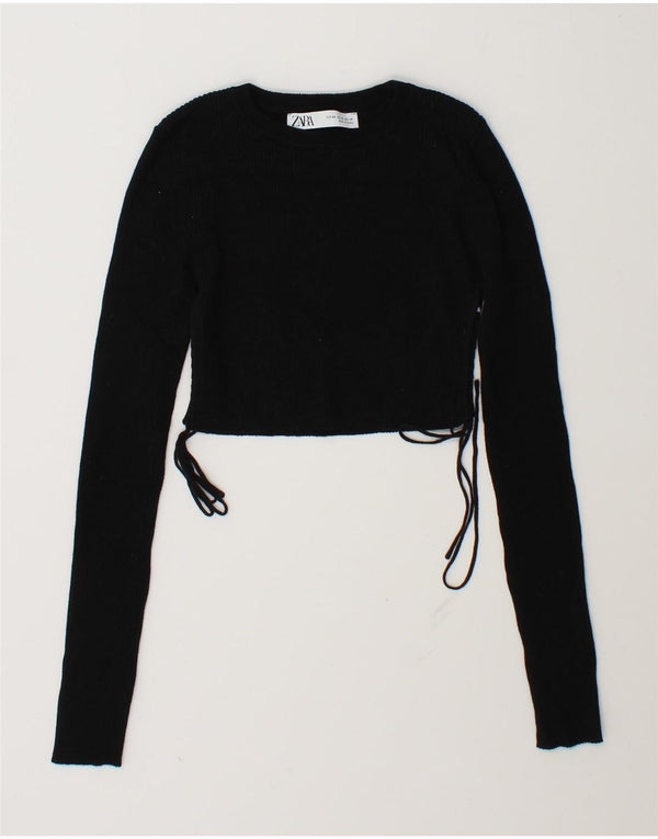 Zara Mujer Crop Top Manga Larga UK 6 XS Negro