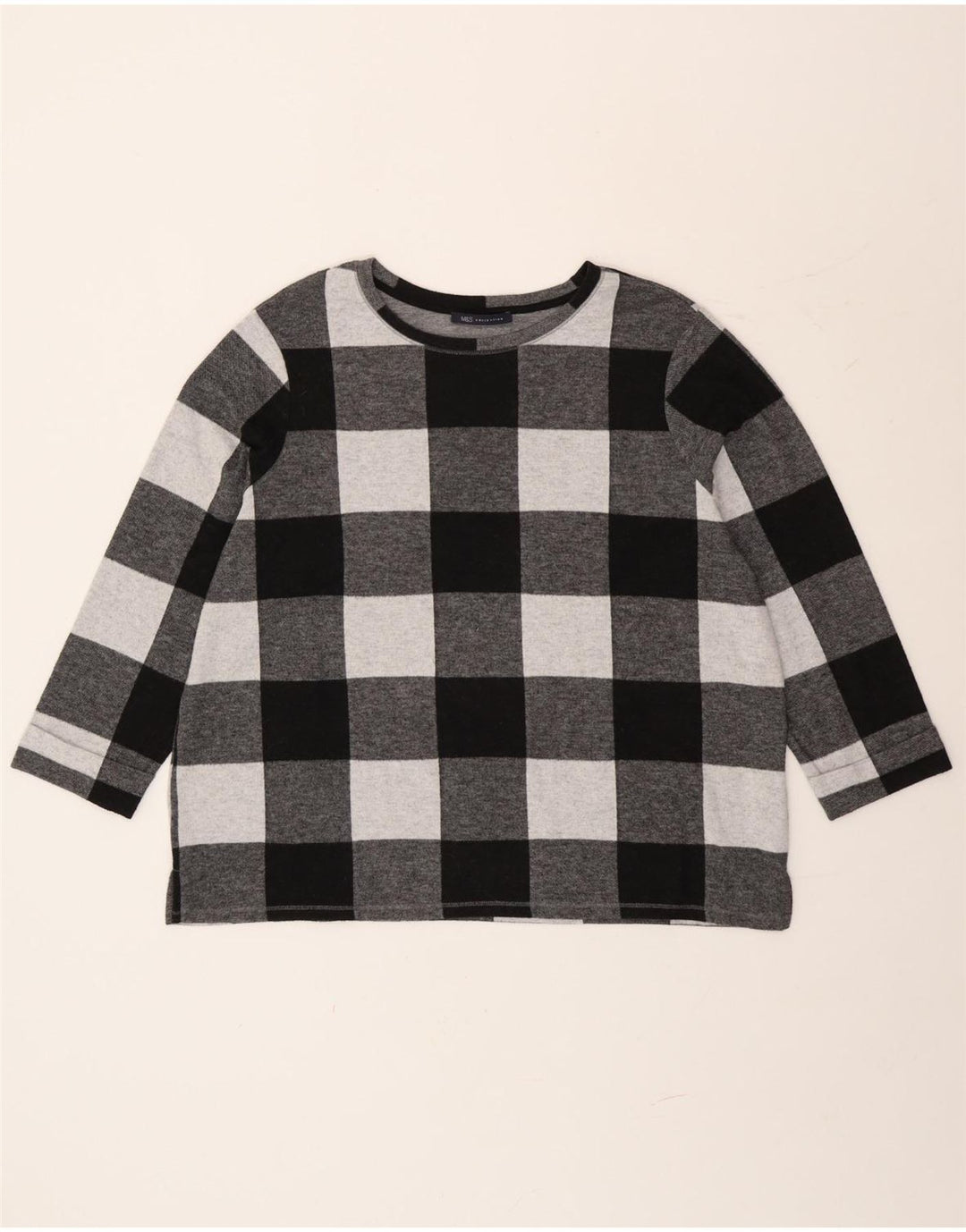 Marks & Spencer Camiseta de manga larga para mujer UK 20 2XL Poliéster a cuadros gris